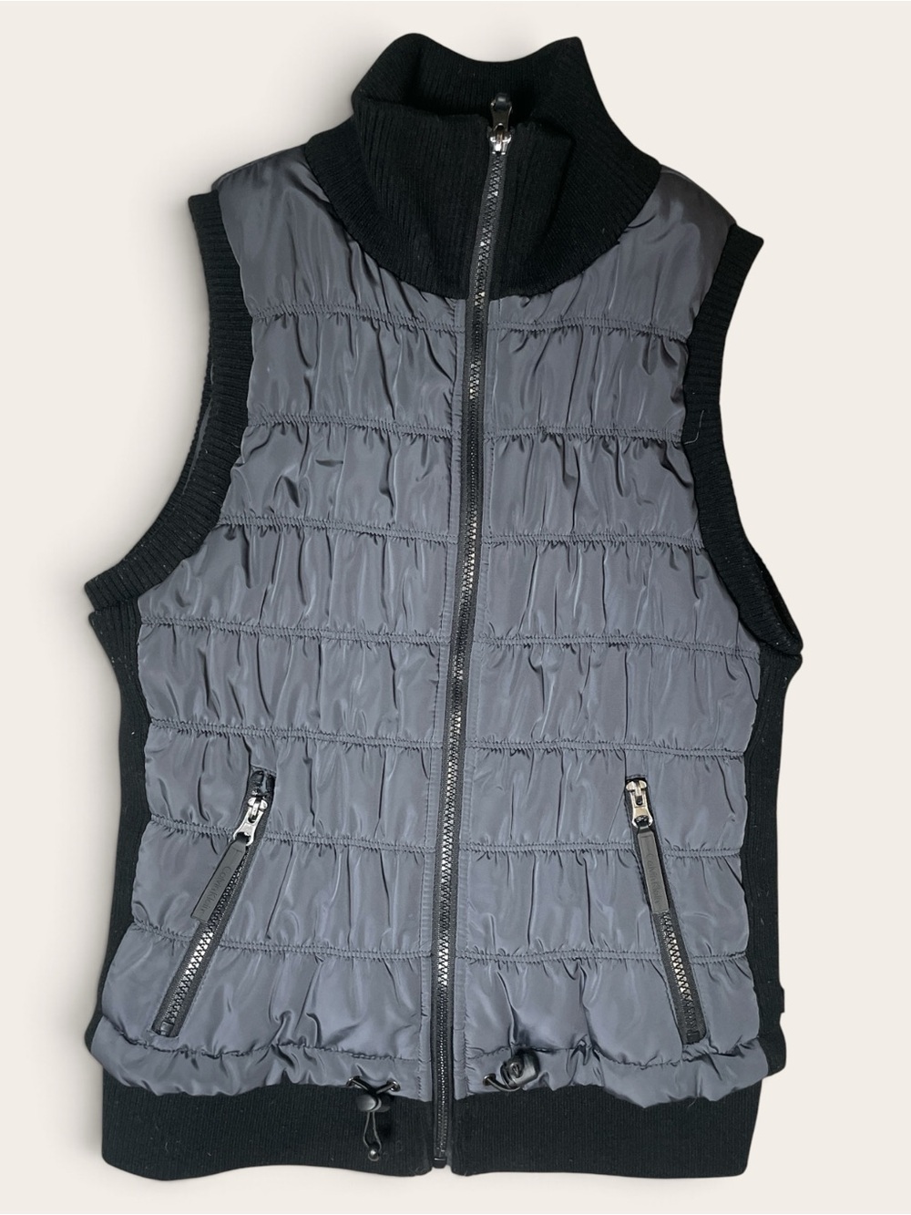 Y2K Calvin Klein Performance Small Gray Black Quilted Puffer Vest MP3 Pocket